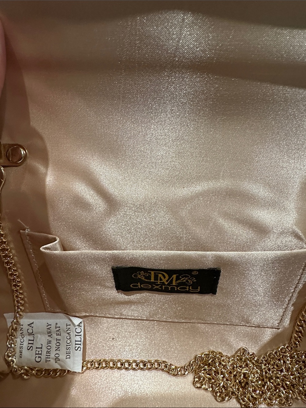 Patent Envelope Clutch in Beige with Gold Trim - Picture 3 of 5